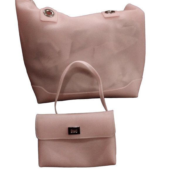Two Piece Pale Pink Vinyl Bag Set, Purse Set, Handbag Set, 2pc Tote Set - Picture 3 of 16